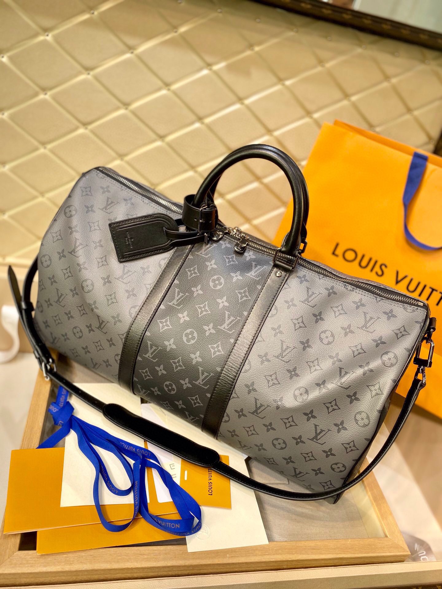 Louis Vuitton Keepall Bandouliere Monogram Eclipse Reverse 50 Gray 50cm M45392