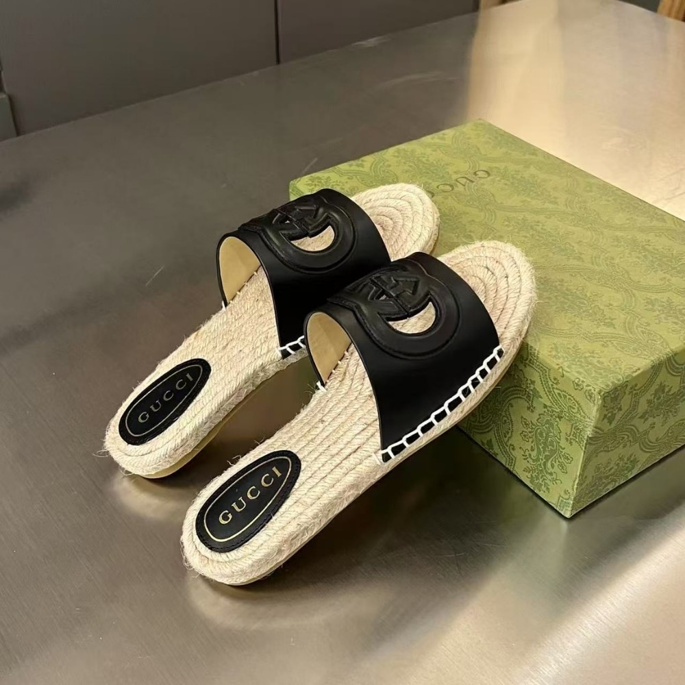 Gucci Interlocking G Cut Out Slide Espadrille Black 725260 Us000 1000