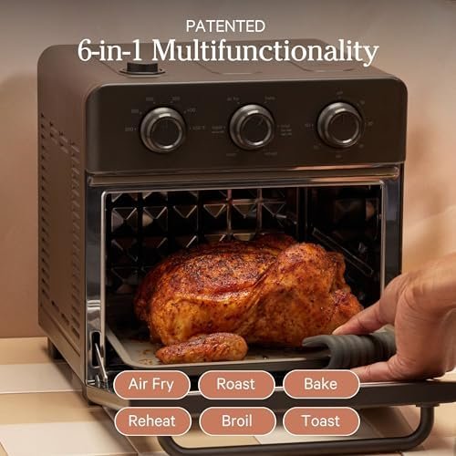 6-in-1 Air Fryer Toaster Oven with Steam Infusion | Countertop Convection Oven Combo with Extra Bake Pan & Air Fryer Basket | Non-toxic, PFAS-Free Duo | Char