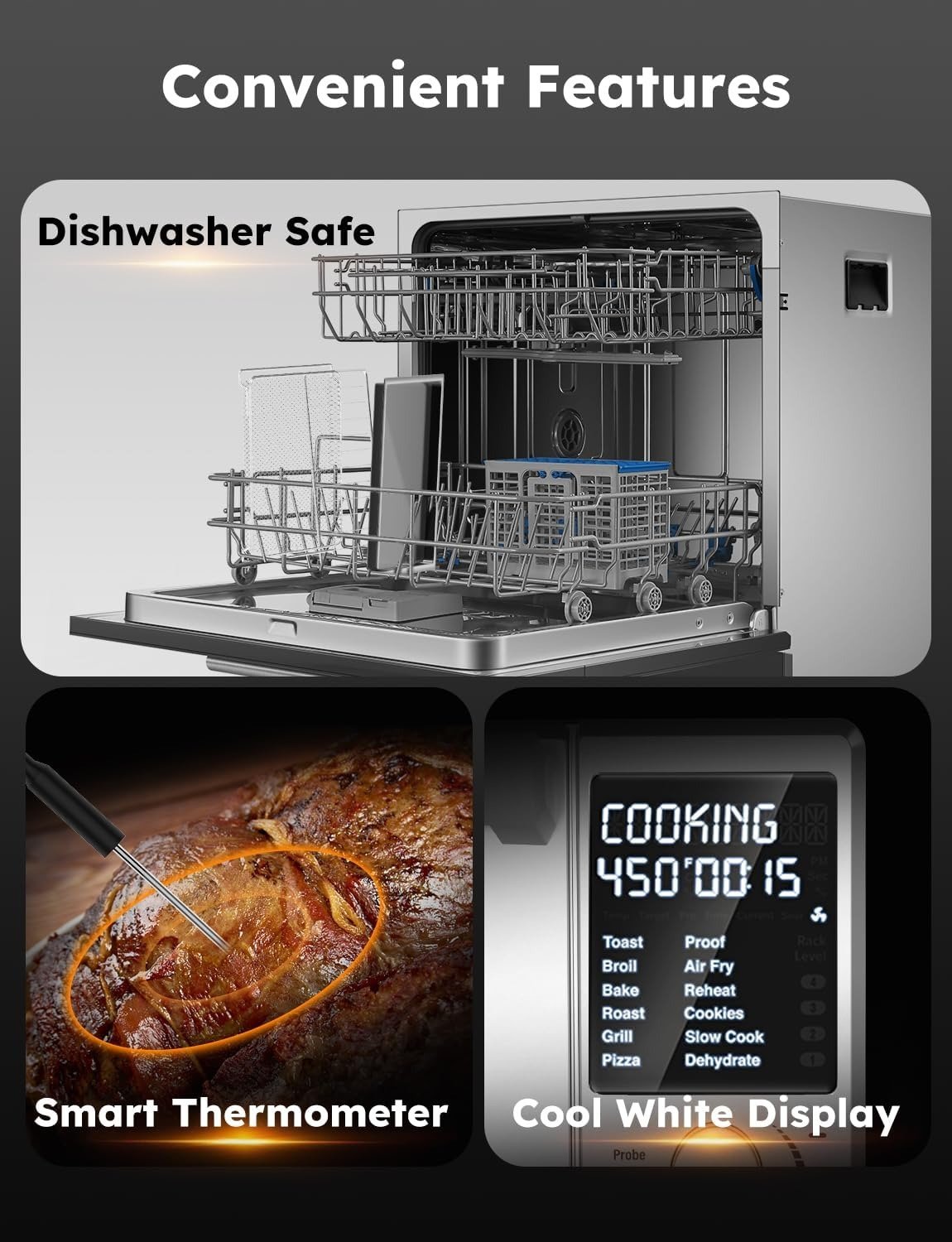 30QT 12-in-1 Air Fryer Toaster Oven, 100% Super Convection, 100 Presets, Smart Probe, 50-500°F, PFAS-Free, Brushed Stainless Steel