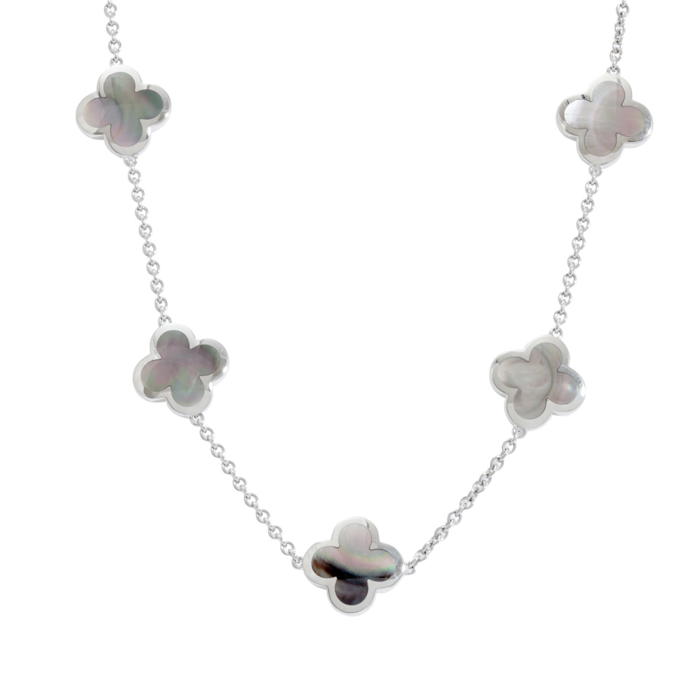 Van Cleef & Arpels Pure Alhambra 9 Motifs Necklace 18K White Gold Mother of Pearl