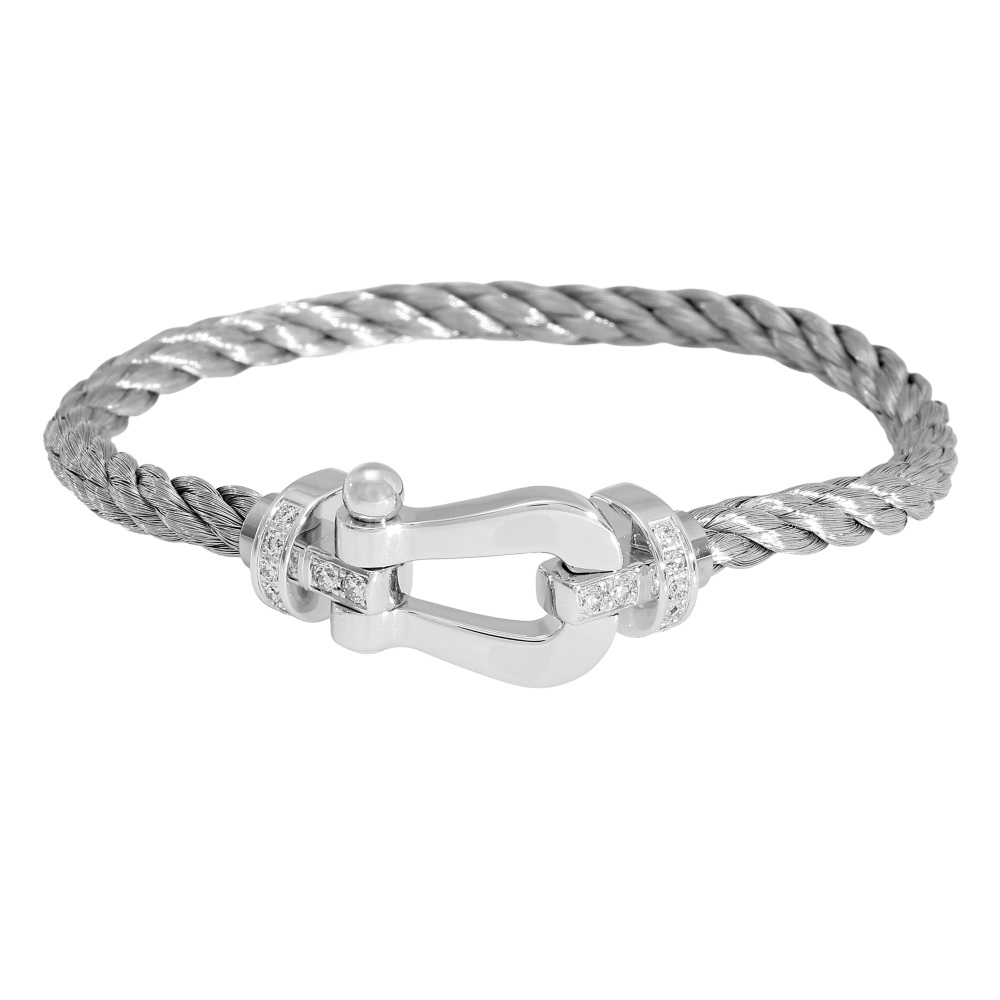 FRED Force 10 Bracelet 18K White Gold & Stainless Steel Diamond 0B0026-6B0109