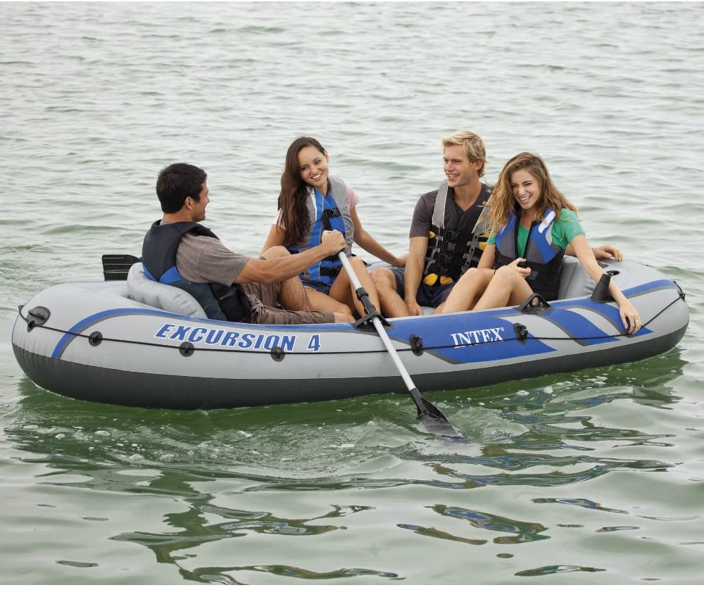 Intex Excursion 4-Person Inflatable Boat Set with Aluminum Oars and High Output Air Pump?? Last Day For Clearance