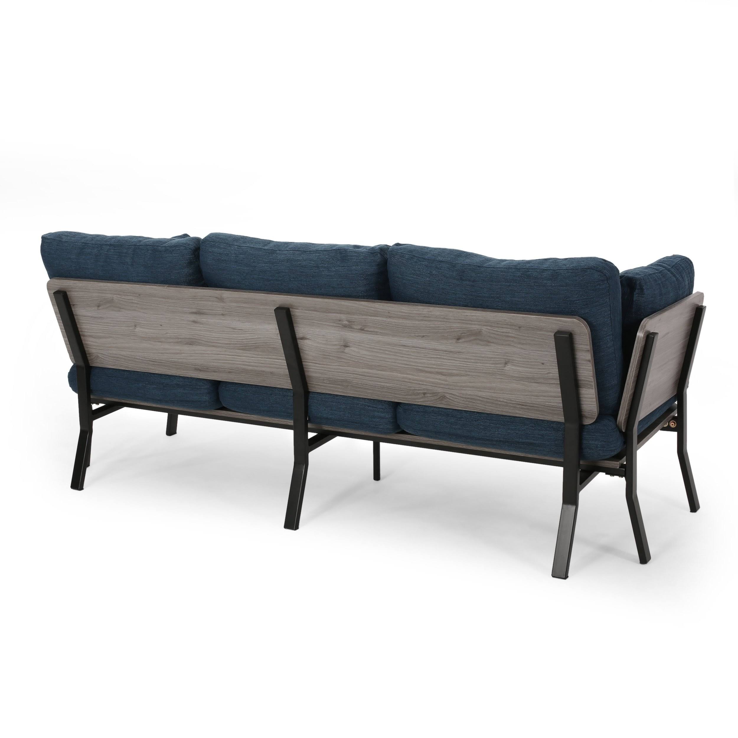 Athea Mid-Century Modern 3 Seater Wood Frame Sofa - Navy Blue