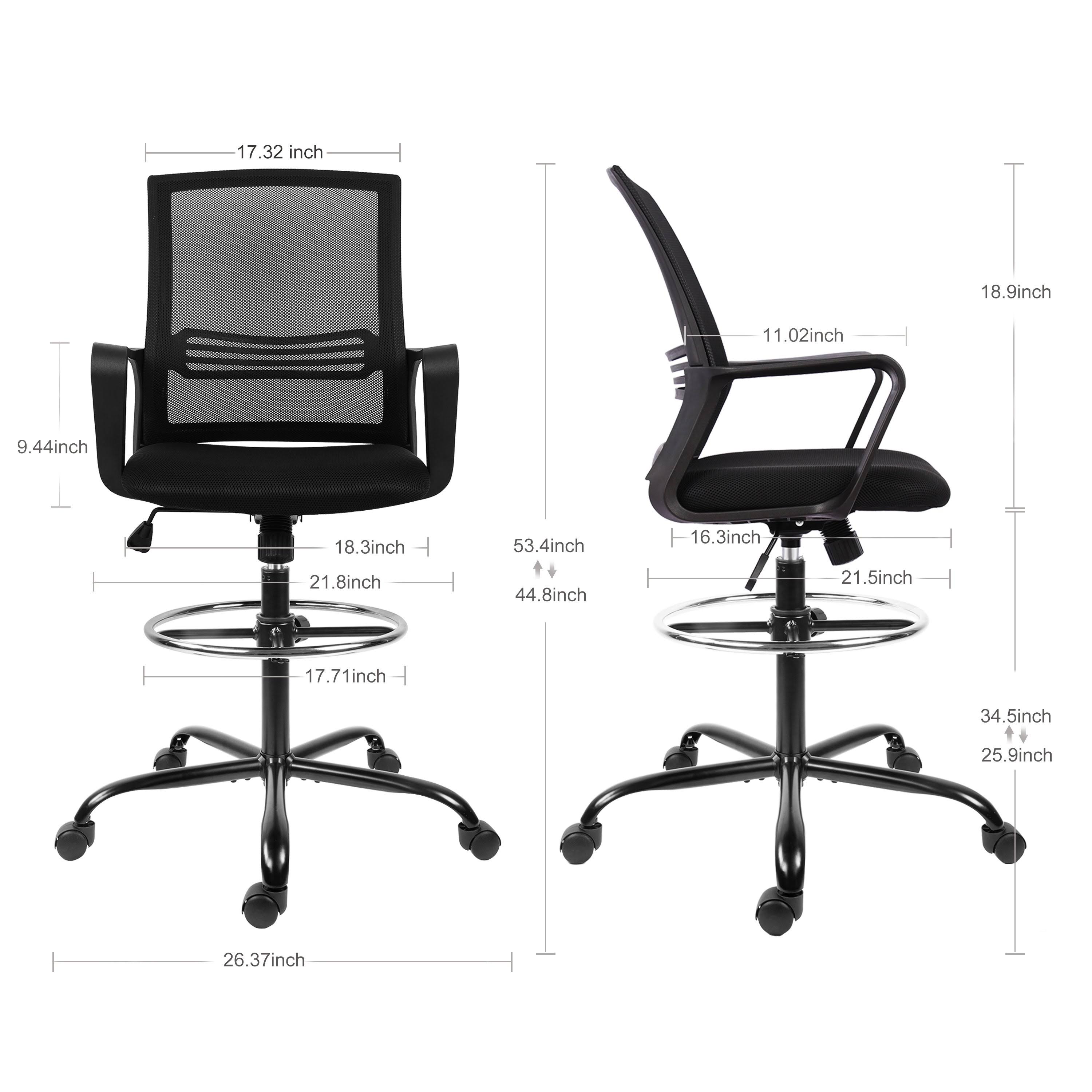 Home Office Computer Task Drafting Chair Black Adjustable Height Foot Ring Swivel Stool