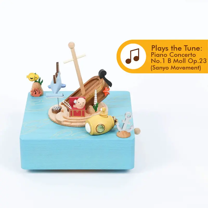 Treasure Hunt Wooden Music Box – Handcrafted Melodic Keepsake with Decorative Engraving