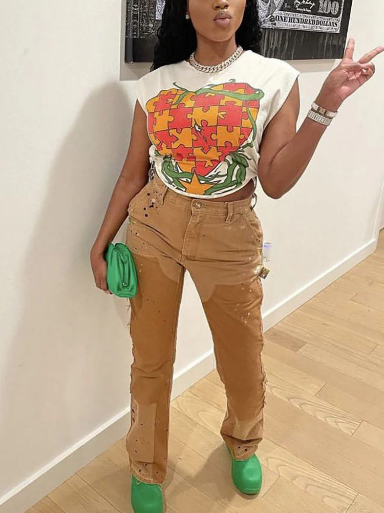 Graphic Print Cropped TeeClistos