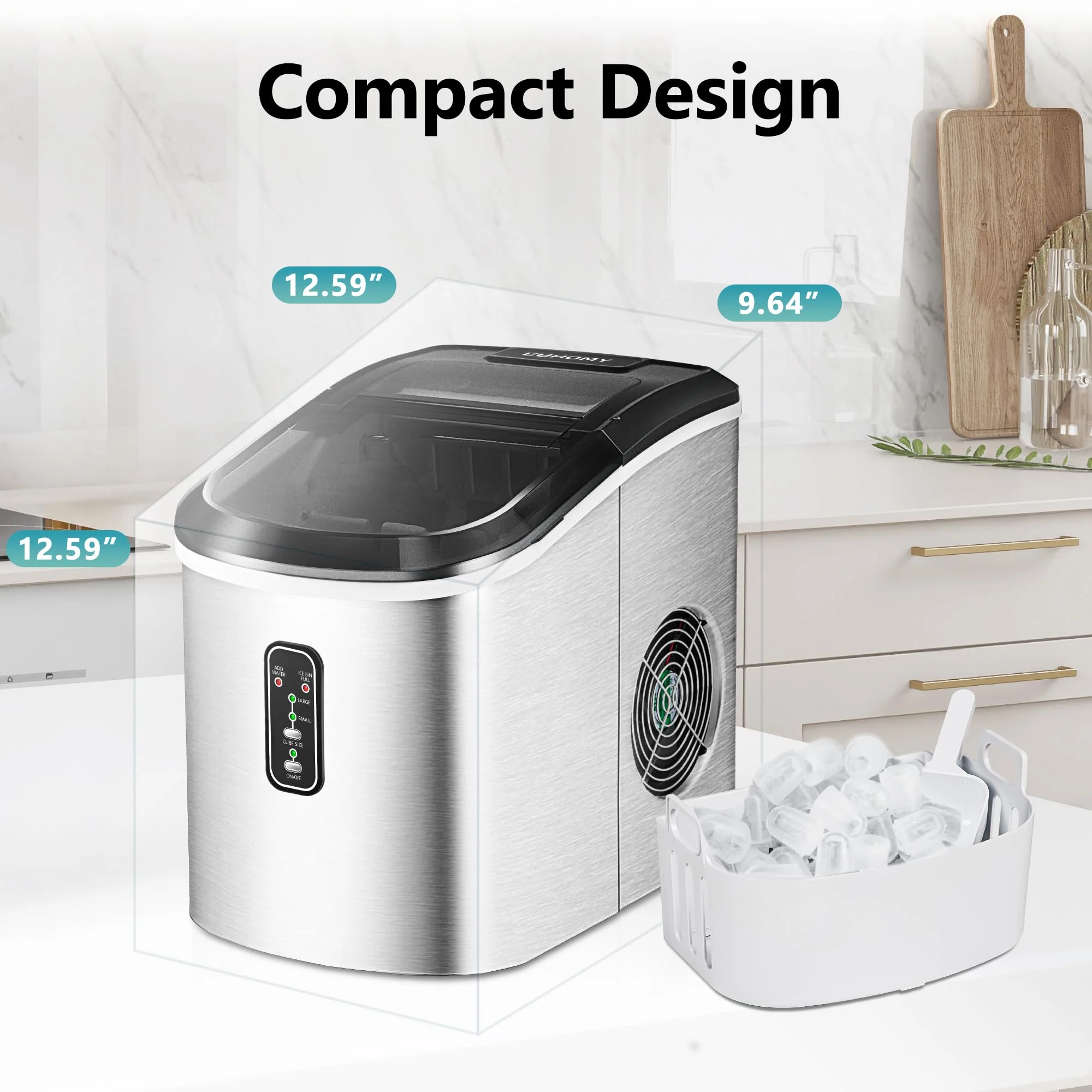 Smart Ice Makers Countertop 26lbs Self-Cleaning Portable