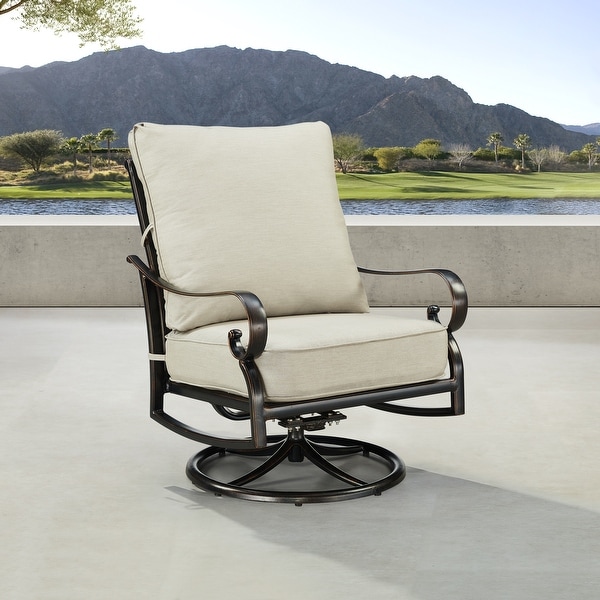 Pair of Black Aluminum Deep Seating Swivel Rocker Club Chairs with Cushions