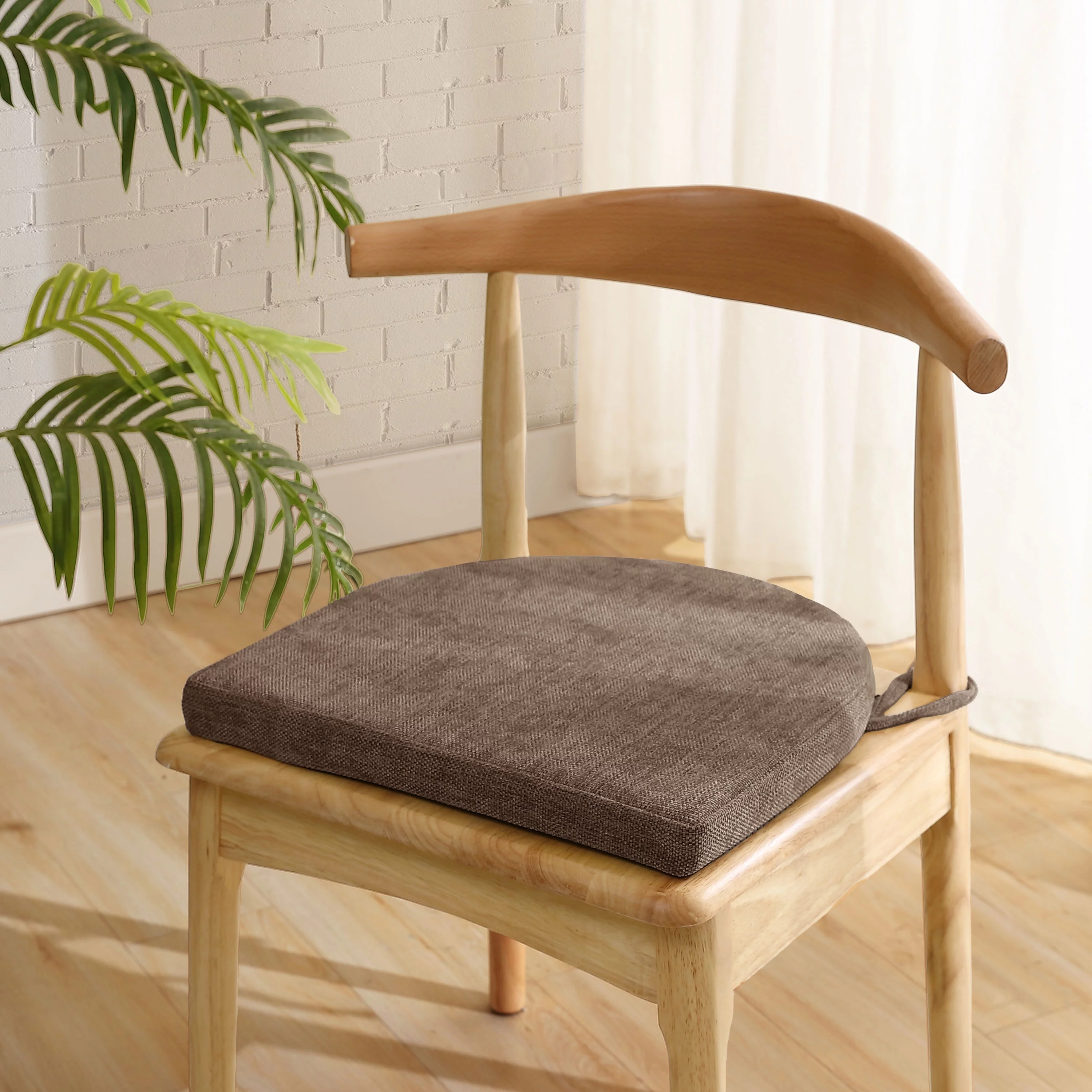 Sweet Home Collection U-Shape Molded Memory Foam Chair Pads With Ties Coffee 4 Pack