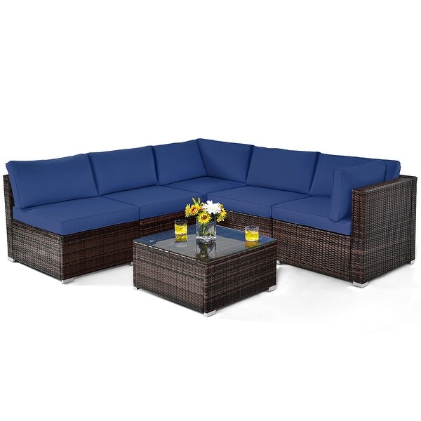 Costway 6PCS Patio Rattan Furniture Set Cushioned Sofa Coffee Table