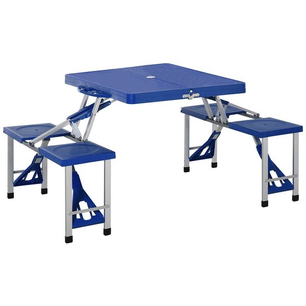 Portable Folding Picnic Table with Seats and Umbrella Hole, Blue