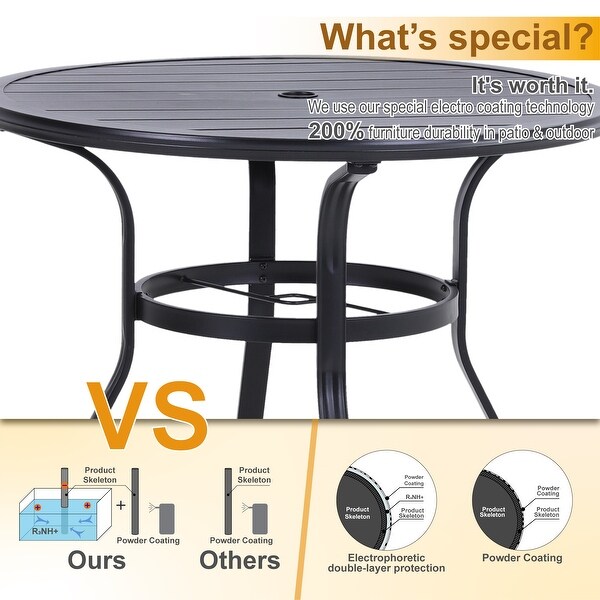 MAISON ARTS 5/7Piece Patio Dining Set,Round Metal Table and 4/6 Textilene Fabric Padded Armchairs