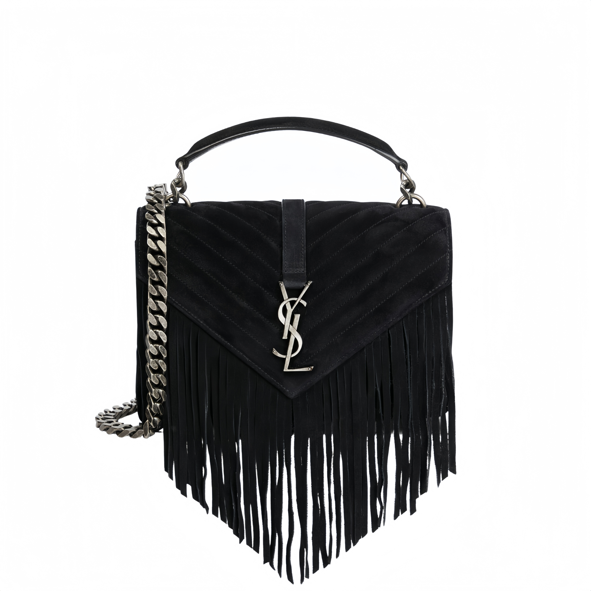 Saint Laurent College Medium Suede Shoulder Bag Black 24Cm