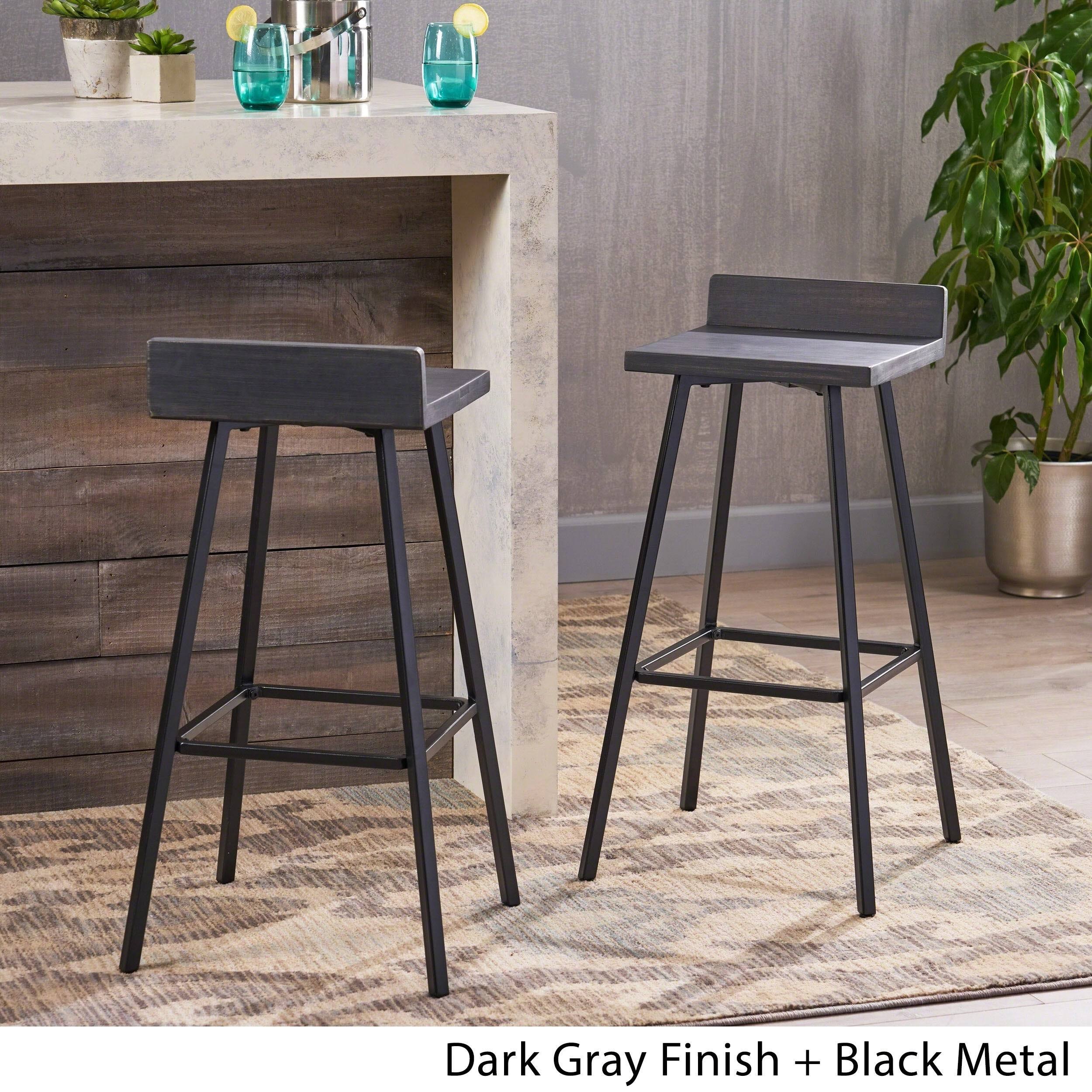 Noble House Bar Stool in Dark Brown Finish and Black Metal - Set of 2