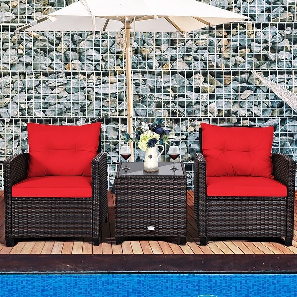 Costway 3PCS Patio Rattan Furniture Set Cushioned Conversation Set