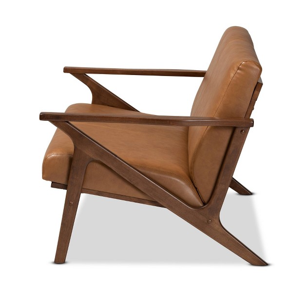 Bianca Wood And Tan Faux Leather Loveseat Tan walnut Brown Baxton Studio