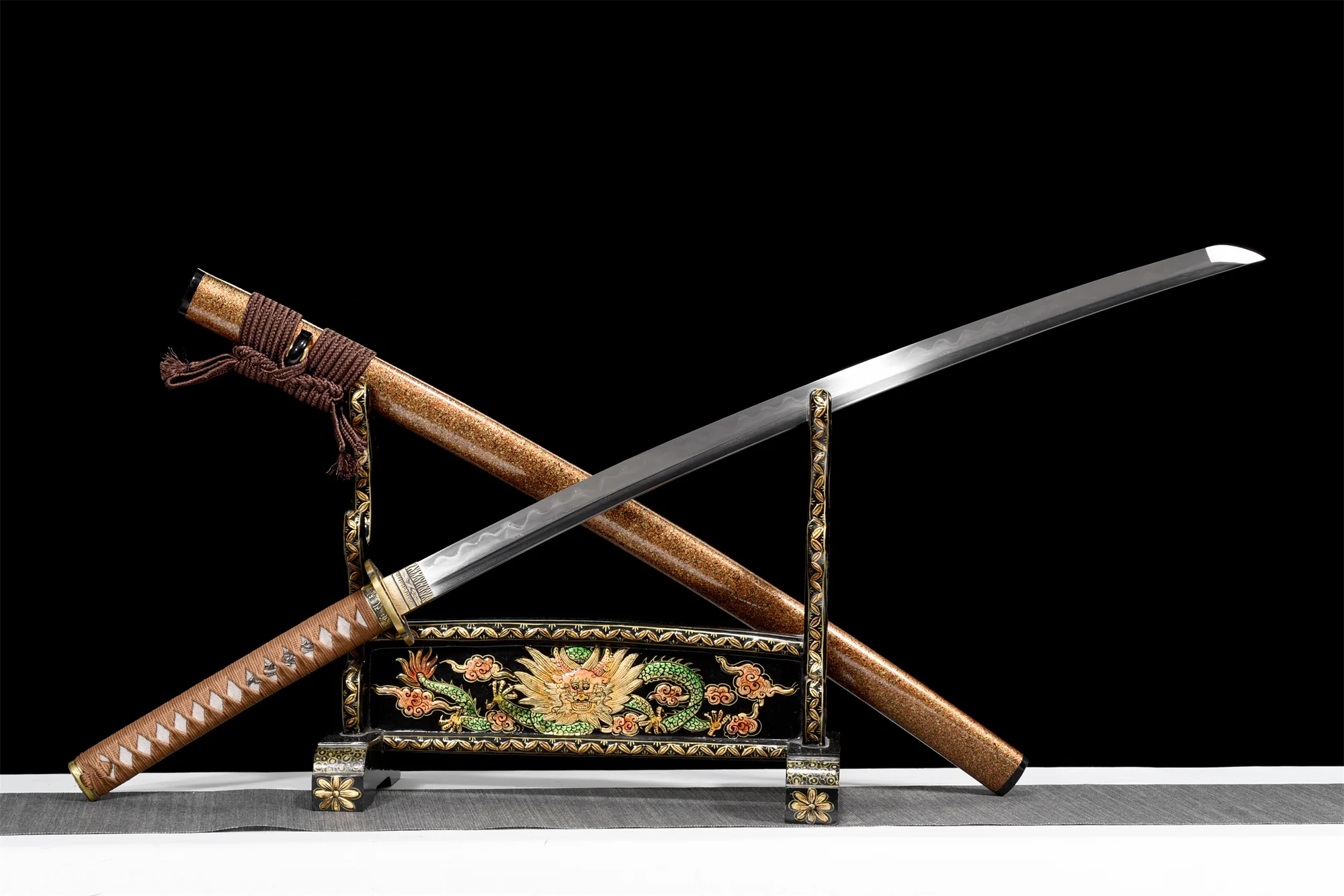 Folding Steel Katana – Clay Tempered, Golden-Brown, Full Tang