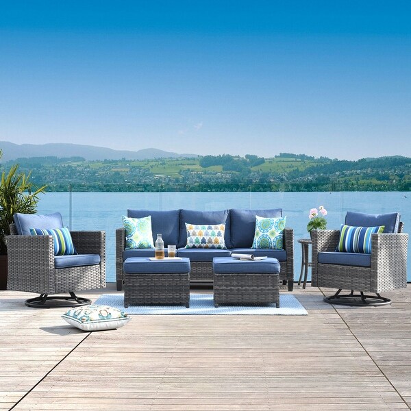 OVIOS 6piece Wicker Sectional Sofa Swivel Rocking Chair Set