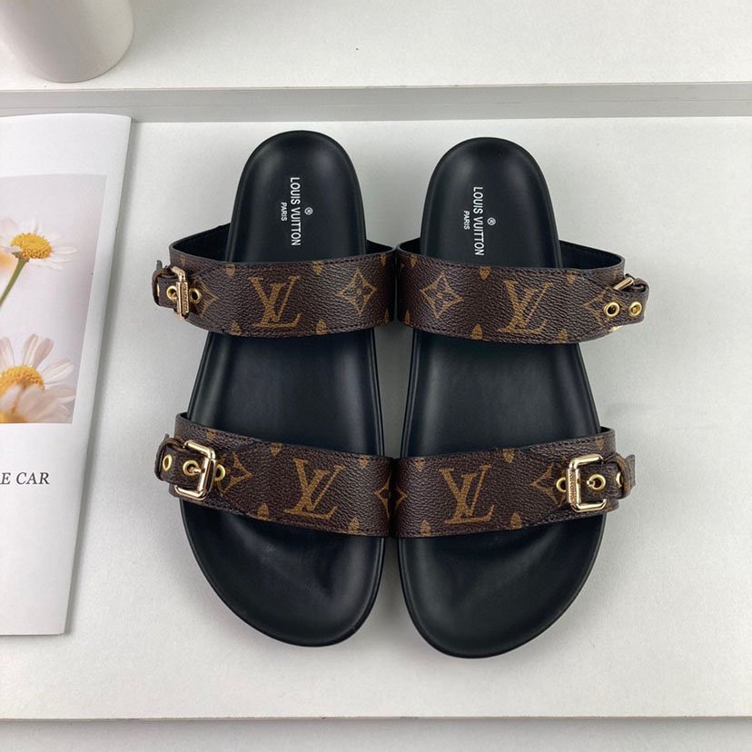 Louis Vuitton LV Bom Dia Flap Mule Leather Slide Sandals