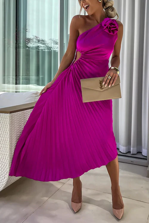 One Shoulder Rose Maxi Dress | Elegant Evening GownClistos
