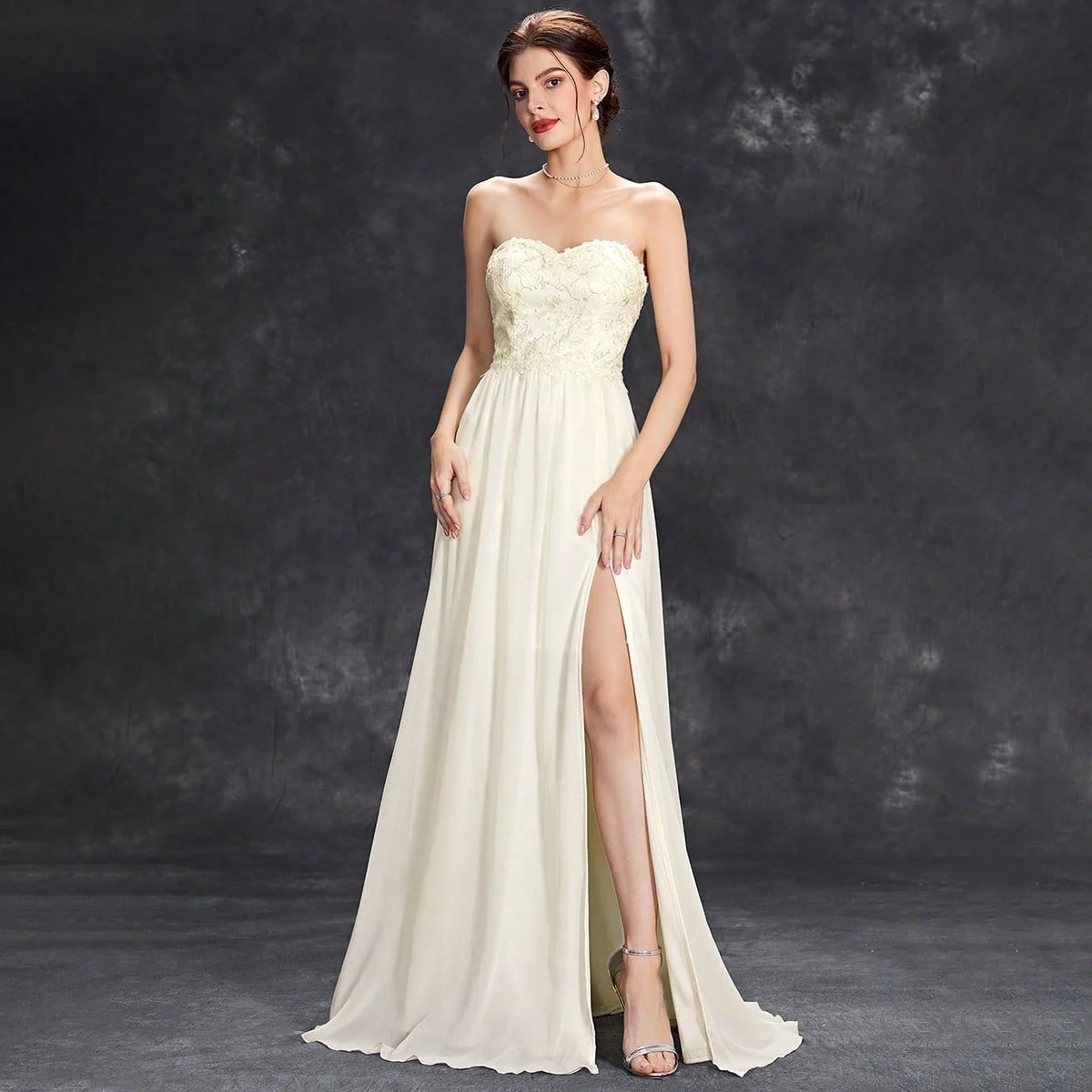 Strapless Sweetheart Maxi Dress with High SlitClistos