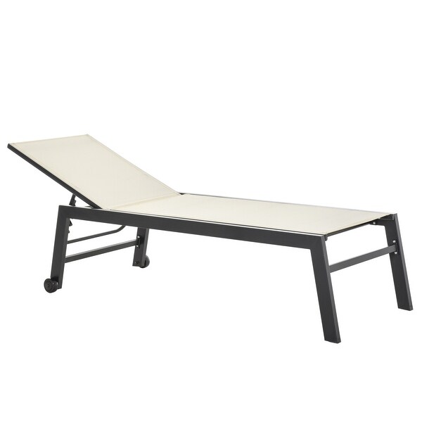 Outsunny Patio Garden Sun Chaise Lounge Chair with 5Position Backrest,2 Back Wheels,and Industrial Design
