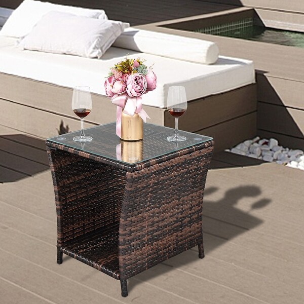 Glass Surface Iron Frame Rattan Fashionable Side Table
