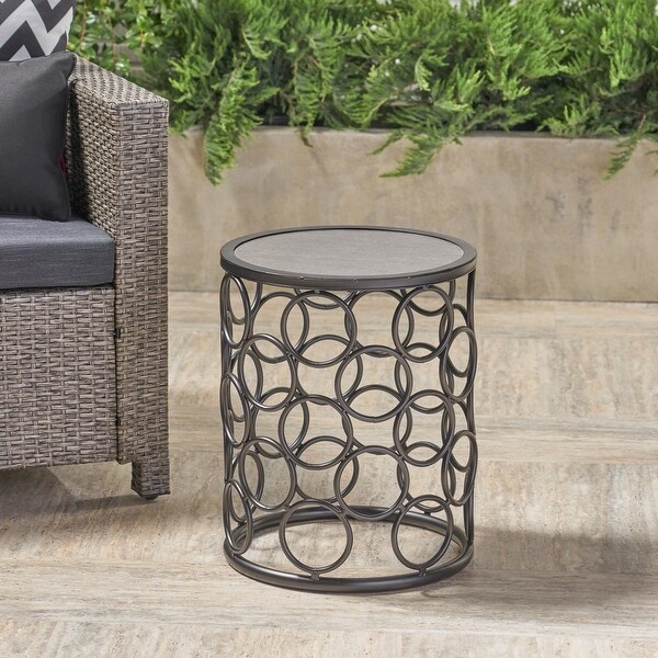 Black Small and Lightweight Ceramic Tile Side Table with a Powder Coated Iron Frame 15. 75 x 15. 75 x 20. 10 Inch