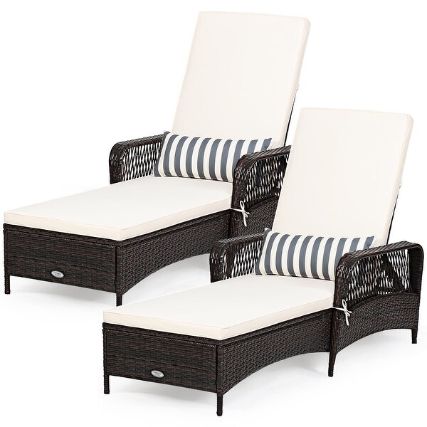 Costway 2PCS PE Rattan Chaise Lounge Chair Armrest Recliner Adjustable