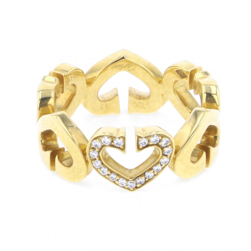 Cartier C Heart One Point Diamond Ring #49 18K Yellow Gold