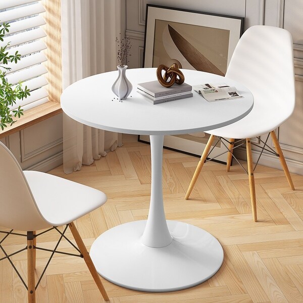 32 in. Round Dining Table with Printed White Marble Table Top