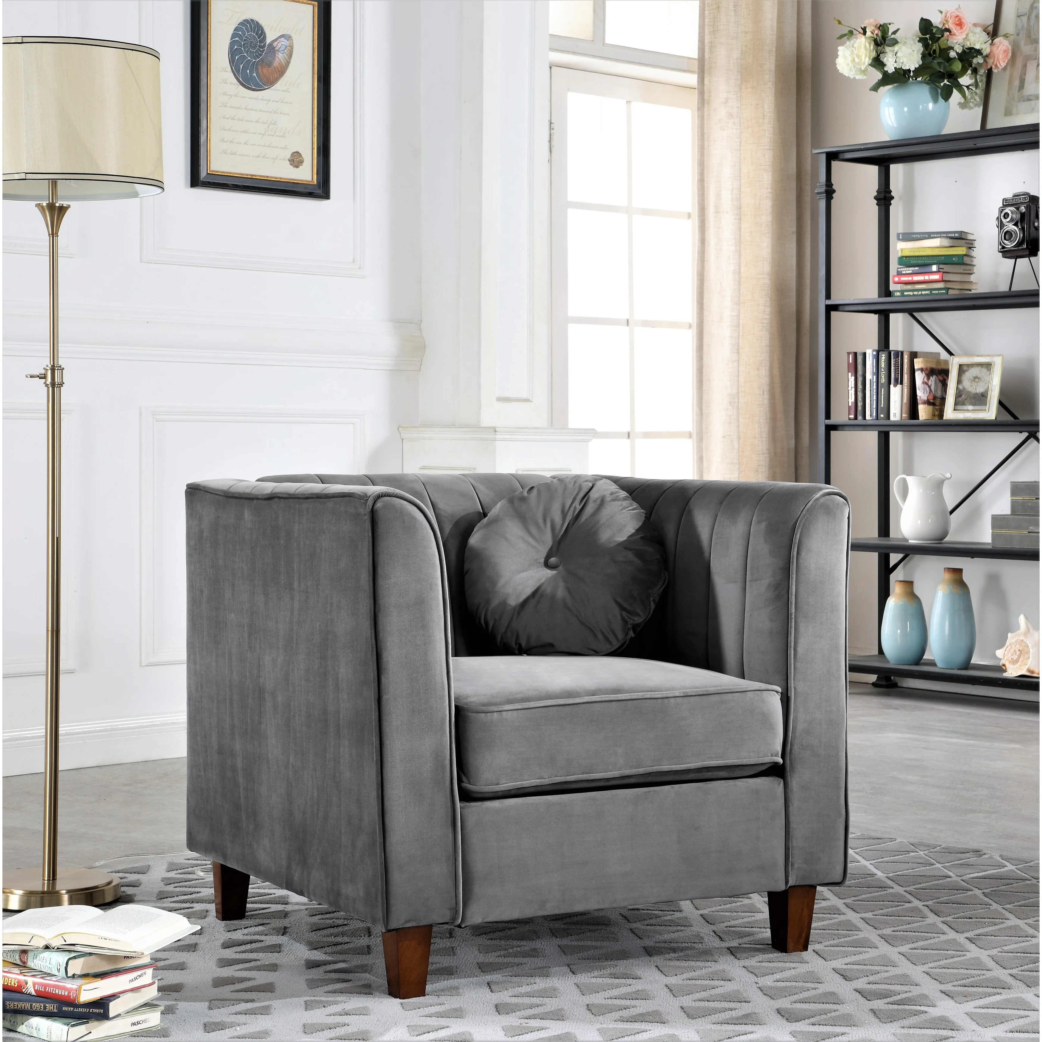 US Pride Furniture Arvilla velvet Kitts Classic Chesterfield Chair Black