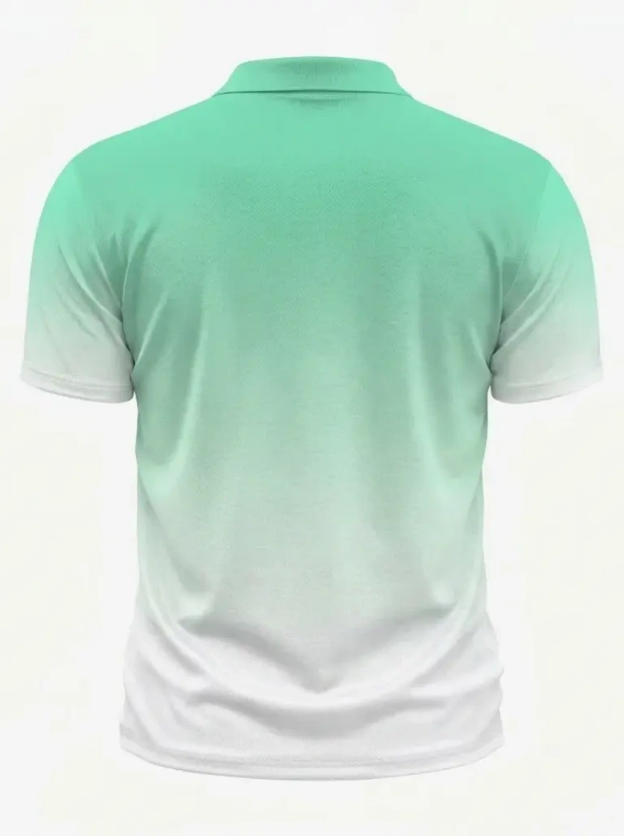 Moisture Wicking Golf Polo 3D Mint Green to White Ombre Gradient Button Short Sleeve Golf Polo Shirt