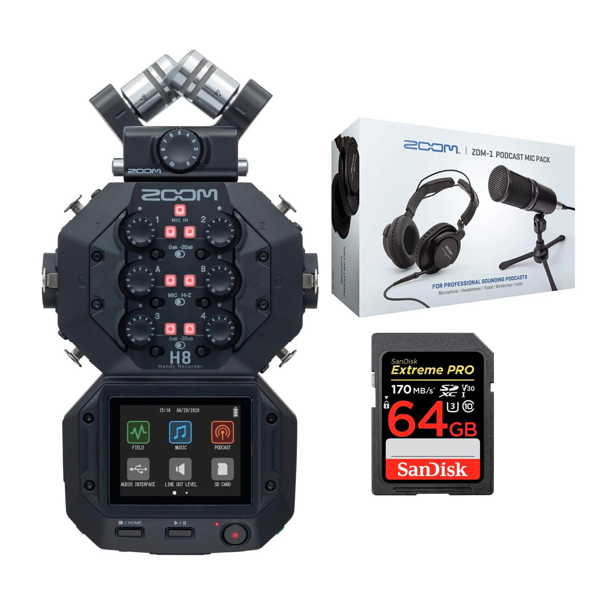 Zoom H8 8-Input/12-Track Portable Handy Recorder with Accessory Bundle