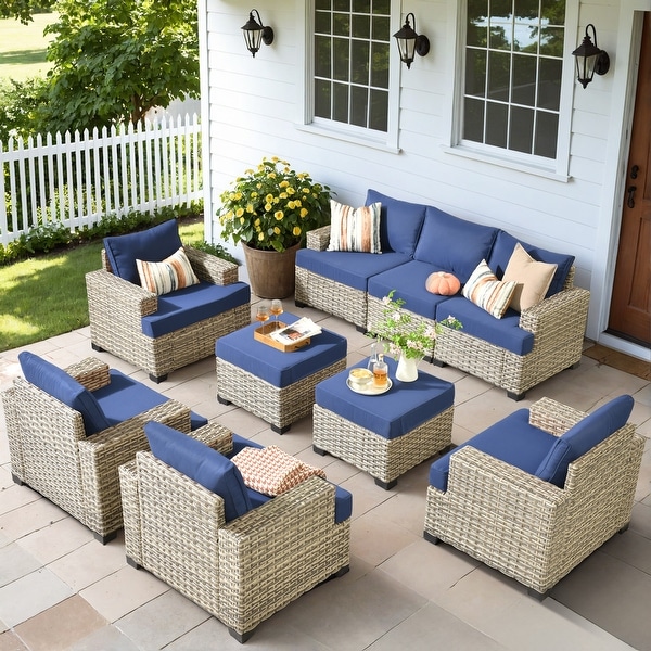 OVIOS 9 Pieces T shaped Seat Wide Armrest Set With Ottoman