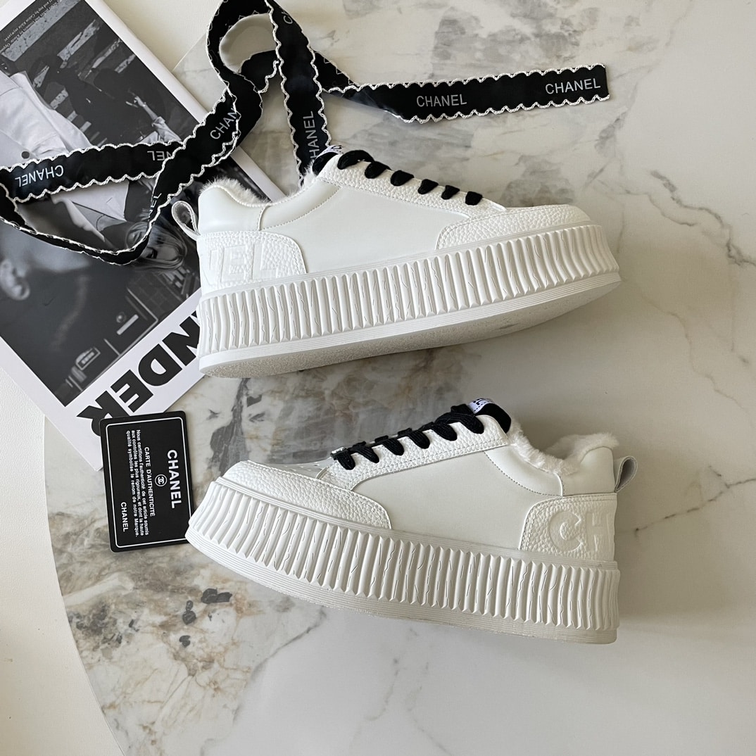 Chanel Winter Fur Sneakers White