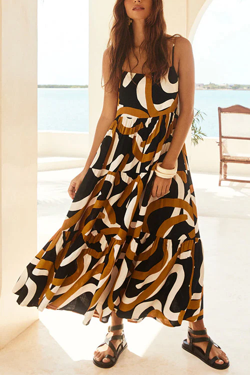Tiered Maxi Cami Dress with Abstract PrintClistos