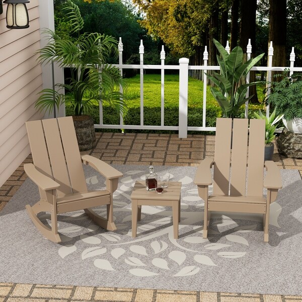 Polytrends Shoreside Modern EcoFriendly All Weather Poly Adirondack Rocking Chairs with Side Table (3Piece Set)