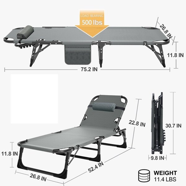 DoCred Folding Camping Cot,Chaise Lounge Chair with Mattress