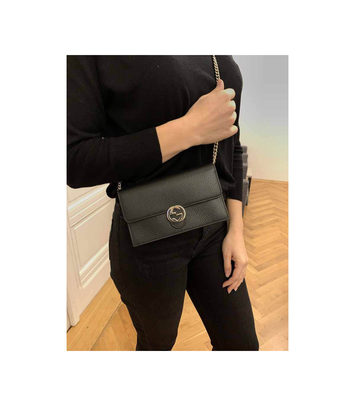 Gucci GG Interlocking Wallet On Chain Black