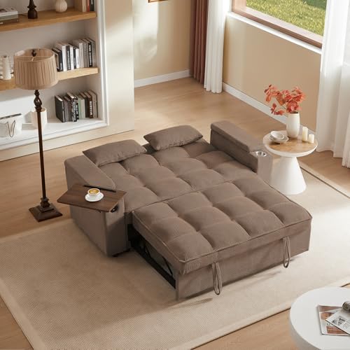 65'' Convertible Sleeper Sofa Bed with Adjustable Backrest, Chaise Lounge, Side Table & USB/Type-C Ports – Stylish & Functional Addition to Any Living Room (Drak Grey)