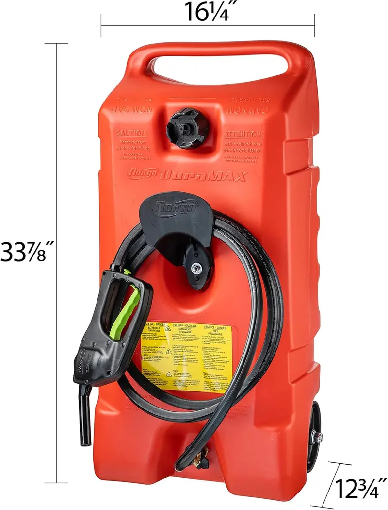 Scepter Duramax 14-Gallon Portable Fuel Container with Integrated Pump & 10-Foot Hose – Red