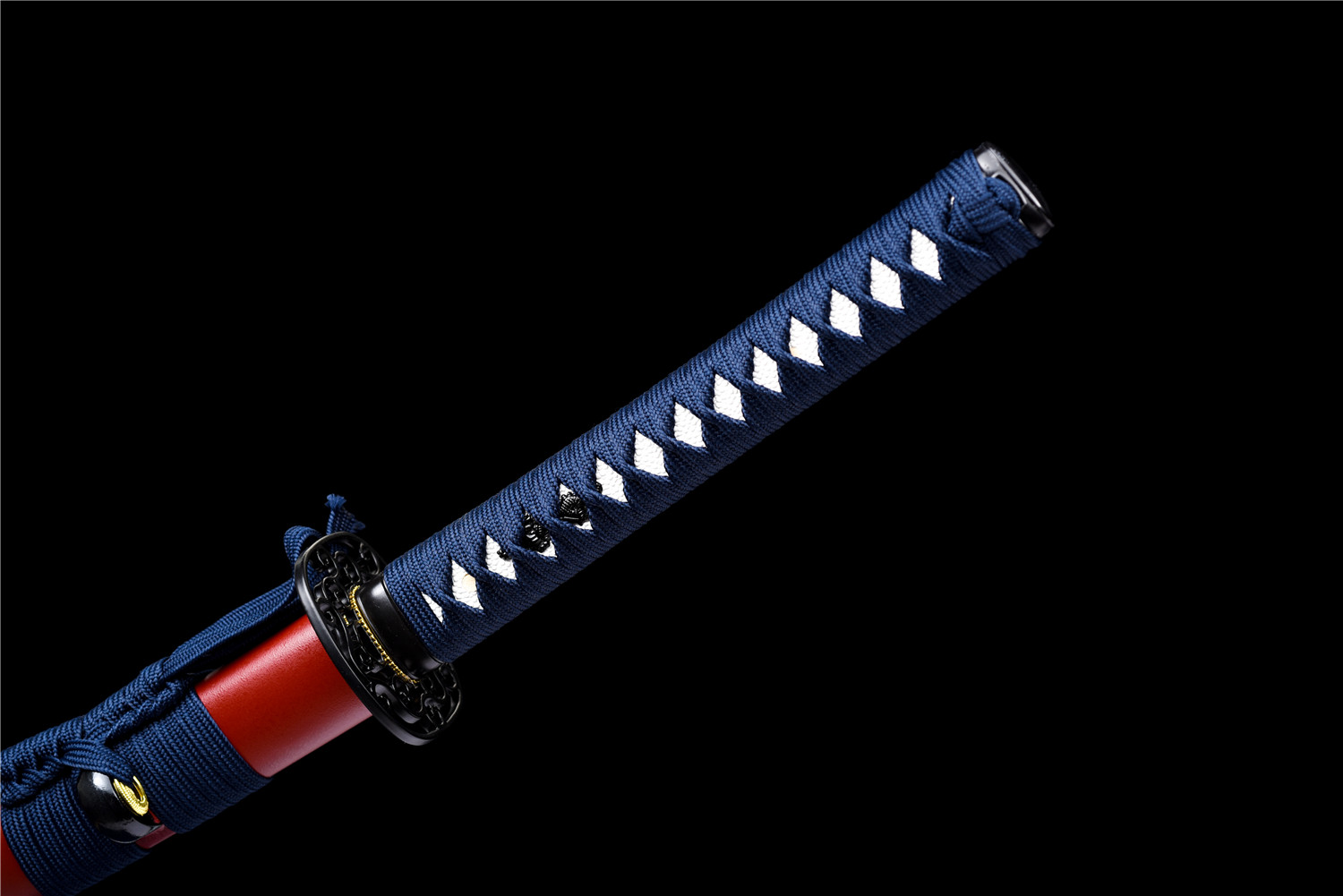 Handmade Katana High Carbon Gold Blade Iron Tsuba Red Saya Full Tang
