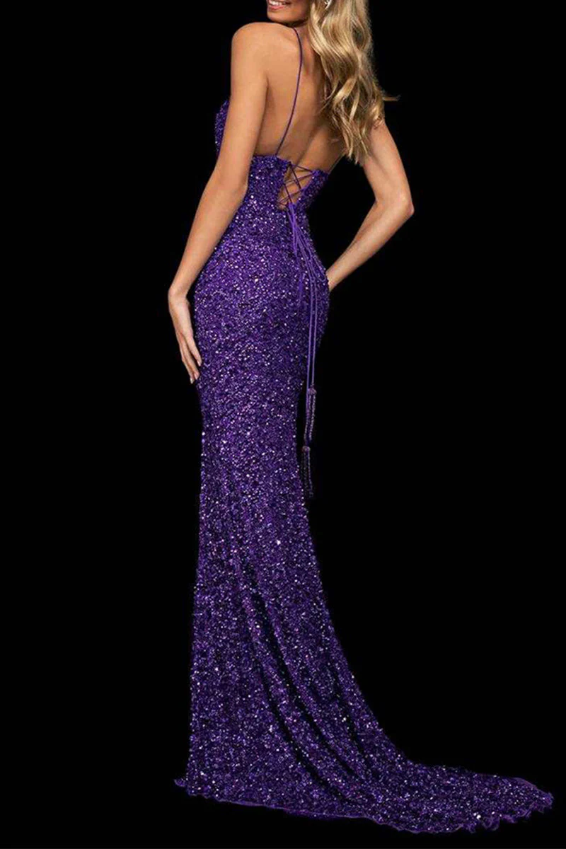 Sequin Mermaid Evening Gown With SlitClistos