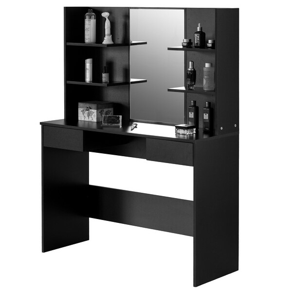 Modern Wooden Dressing Table with Drawer,Mirror and Shelves