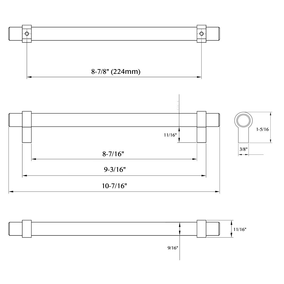 Cosmas 161-224ORB Oil Rubbed Bronze Euro Style Bar Pull 25-Pack
