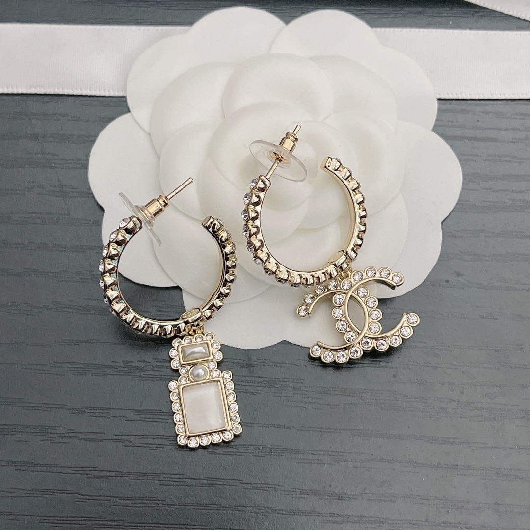 Chanel Cc And Perfume Bottle Hoop Earrings