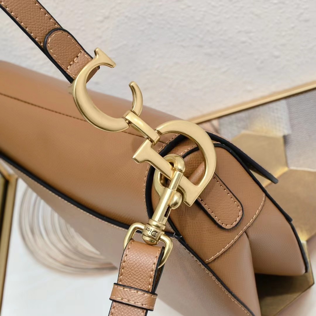 Christian Dior Grained Calfskin Mini Saddle Bag Dark Yellow - cnluxepick