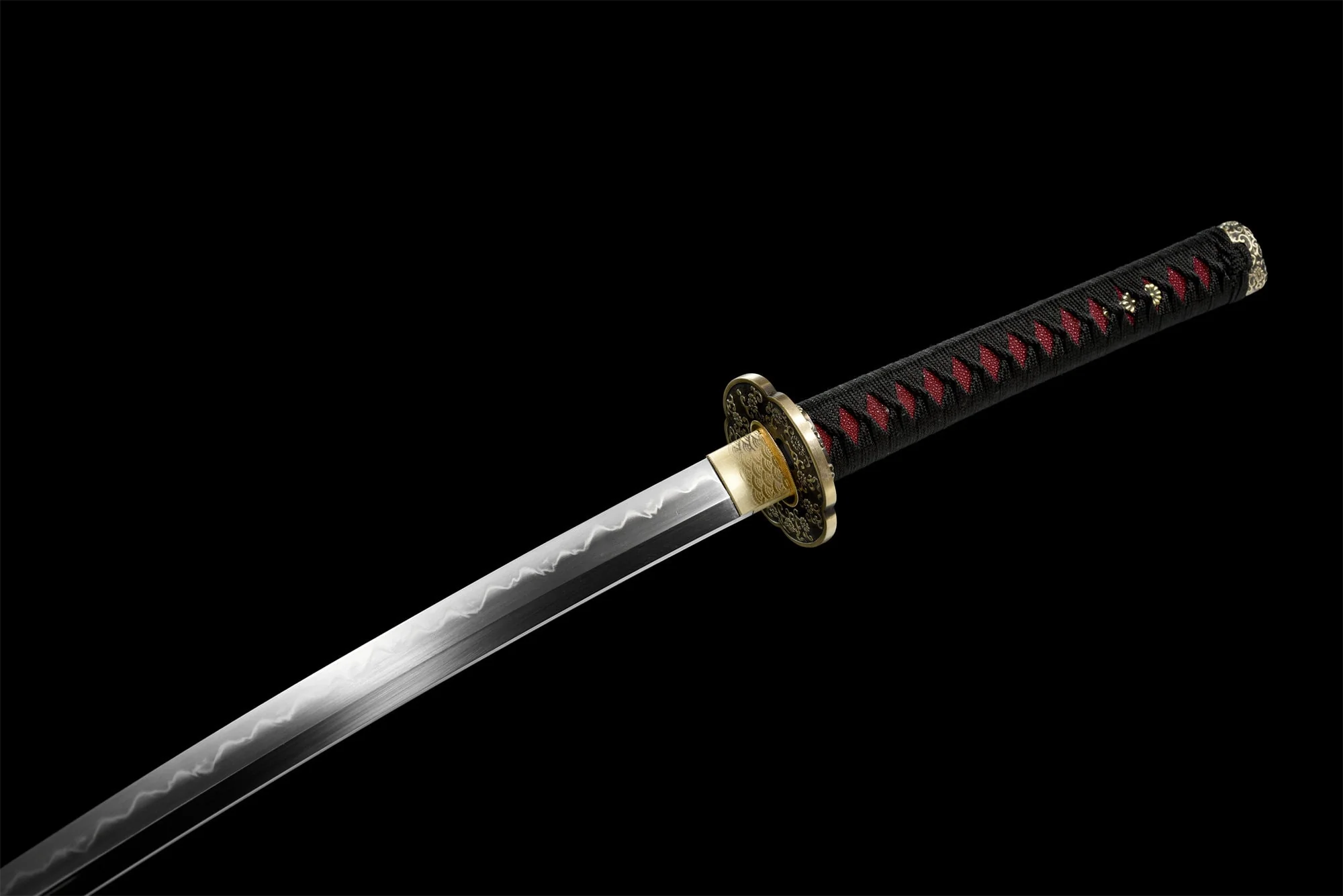 T8 Black Katana – Clay Tempered Hamon, Full Tang